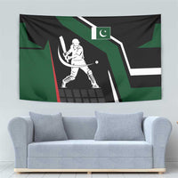 Pakistan Cricket Tapestry Sporty Style with Flag Colors & Player Illustration