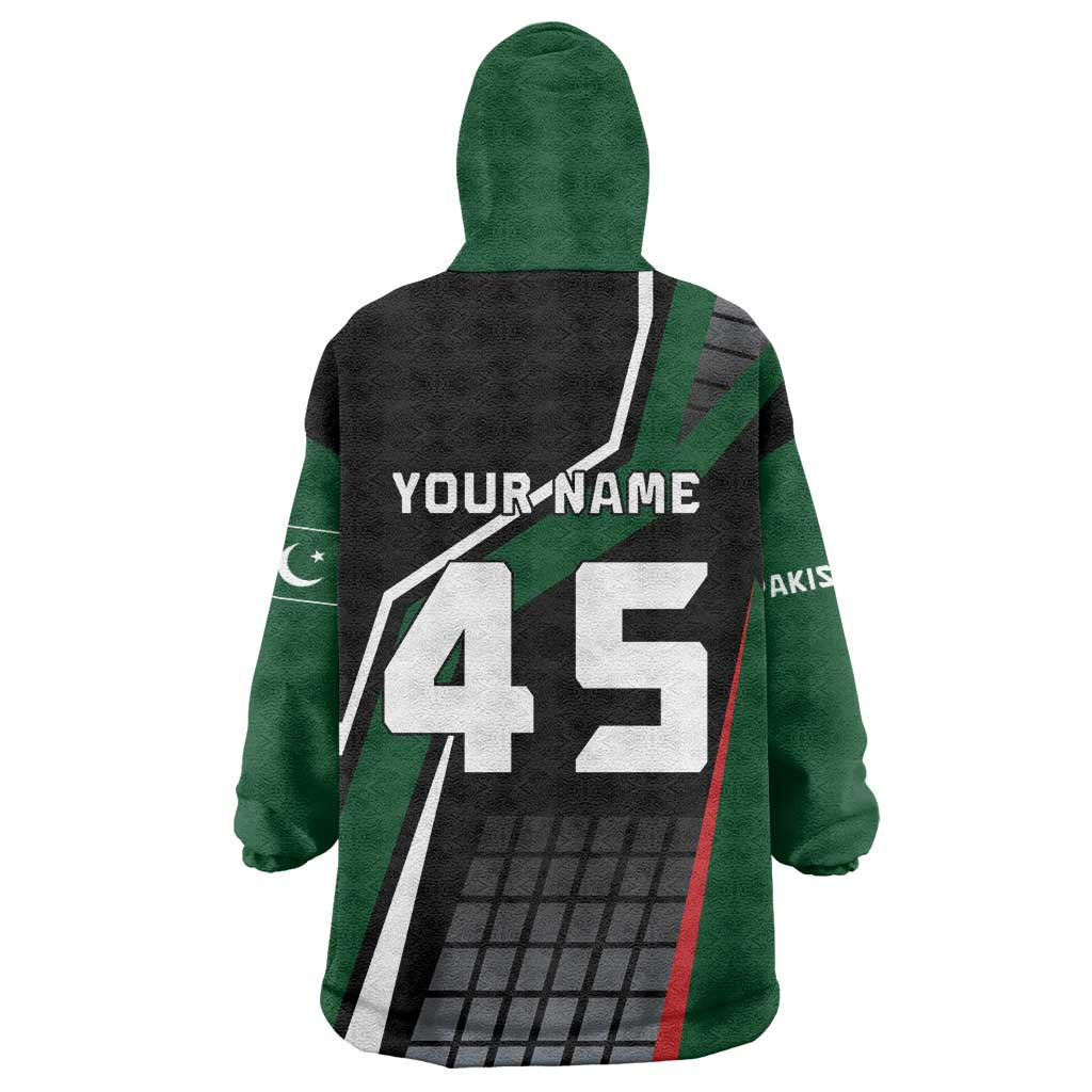 Pakistan Cricket Wearable Blanket Hoodie Sporty Style with Flag Colors & Player Illustration