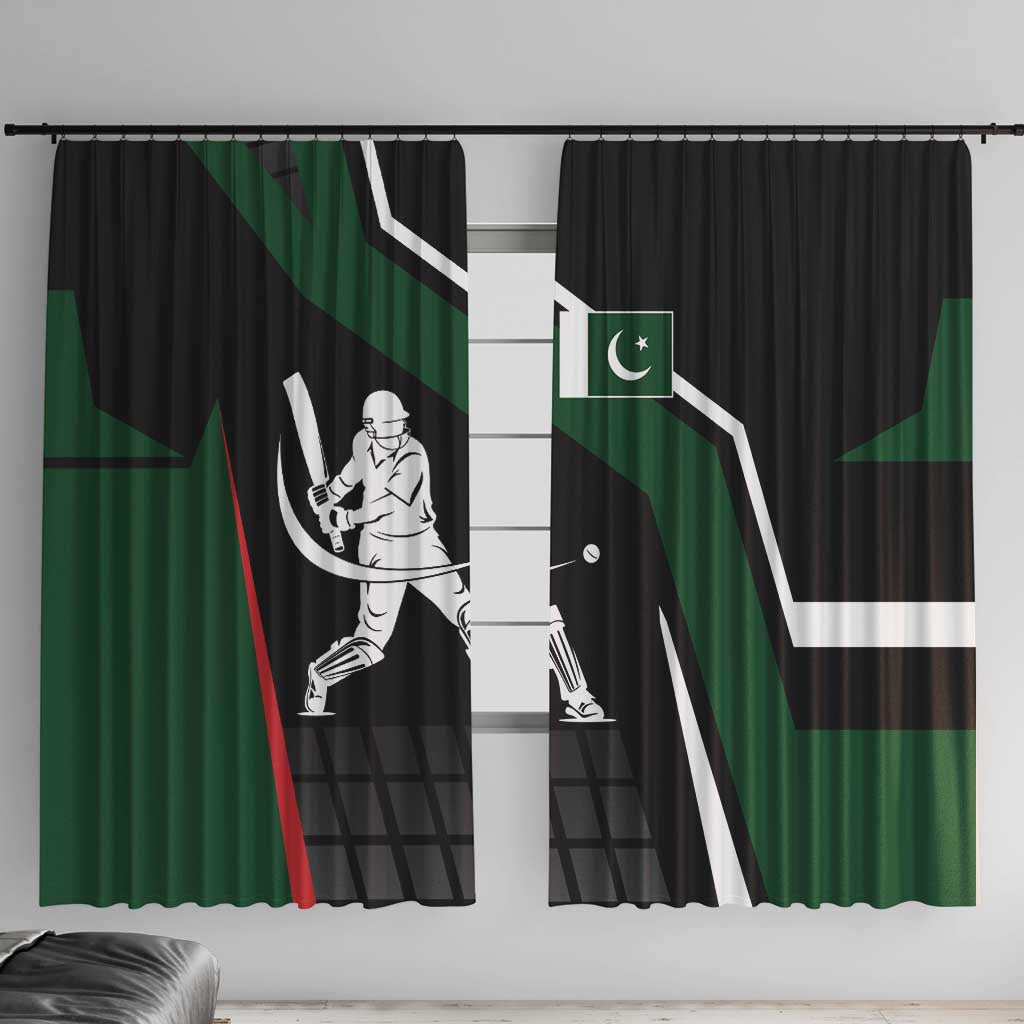 Pakistan Cricket Window Curtain Sporty Style with Flag Colors & Player Illustration