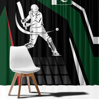 Pakistan Cricket Window Curtain Sporty Style with Flag Colors & Player Illustration