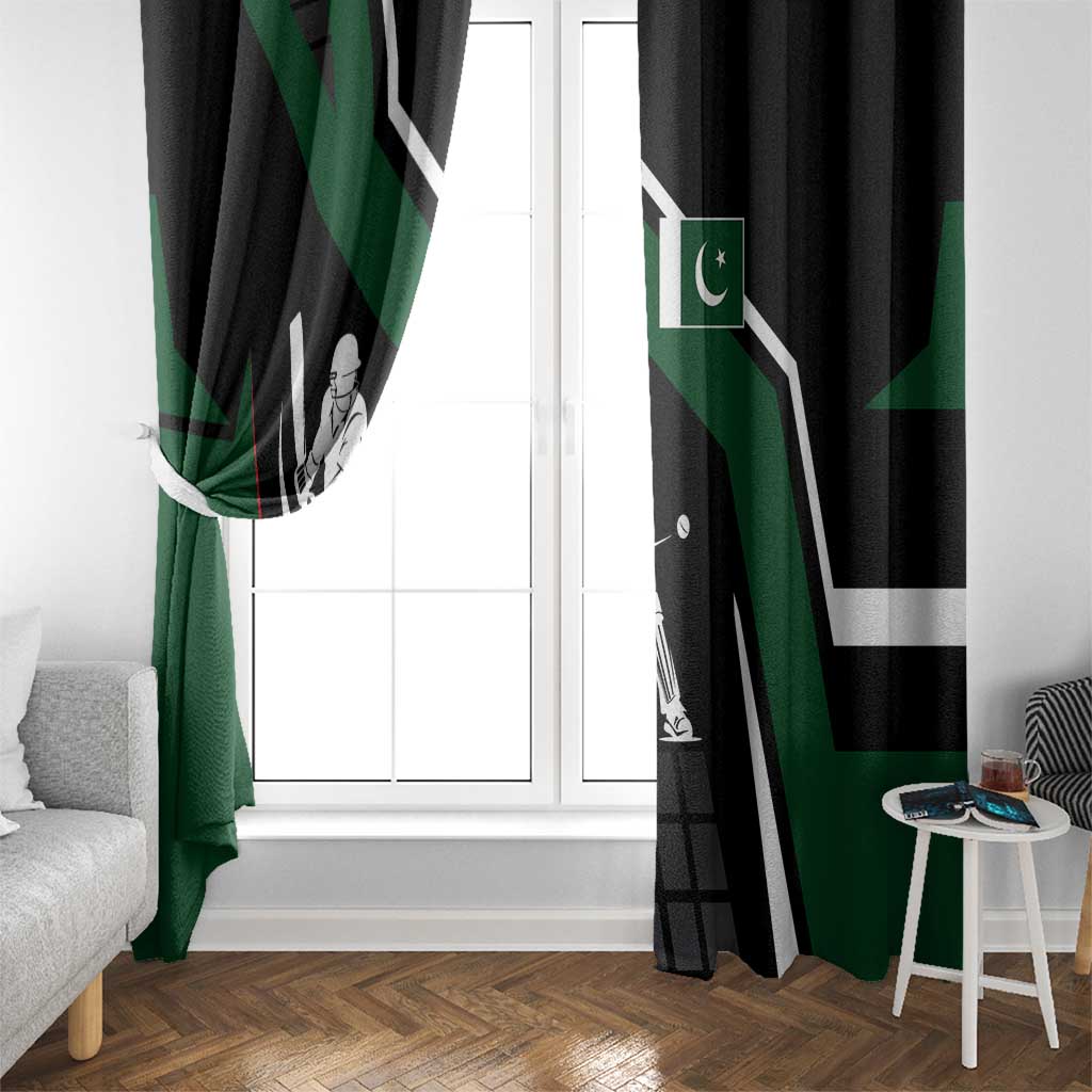 Pakistan Cricket Window Curtain Sporty Style with Flag Colors & Player Illustration
