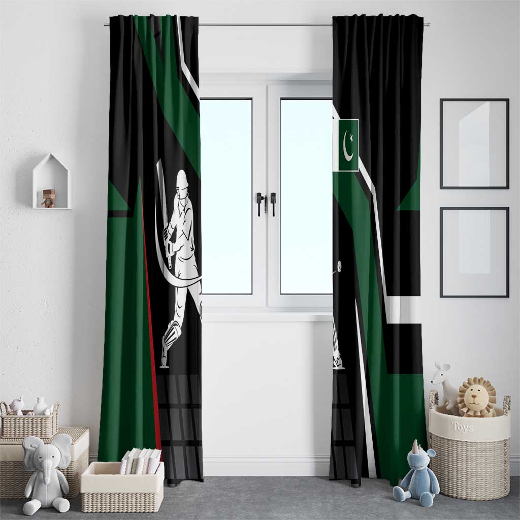 Pakistan Cricket Window Curtain Sporty Style with Flag Colors & Player Illustration