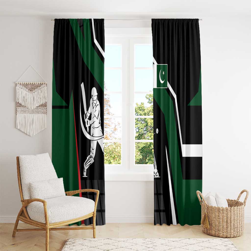 Pakistan Cricket Window Curtain Sporty Style with Flag Colors & Player Illustration