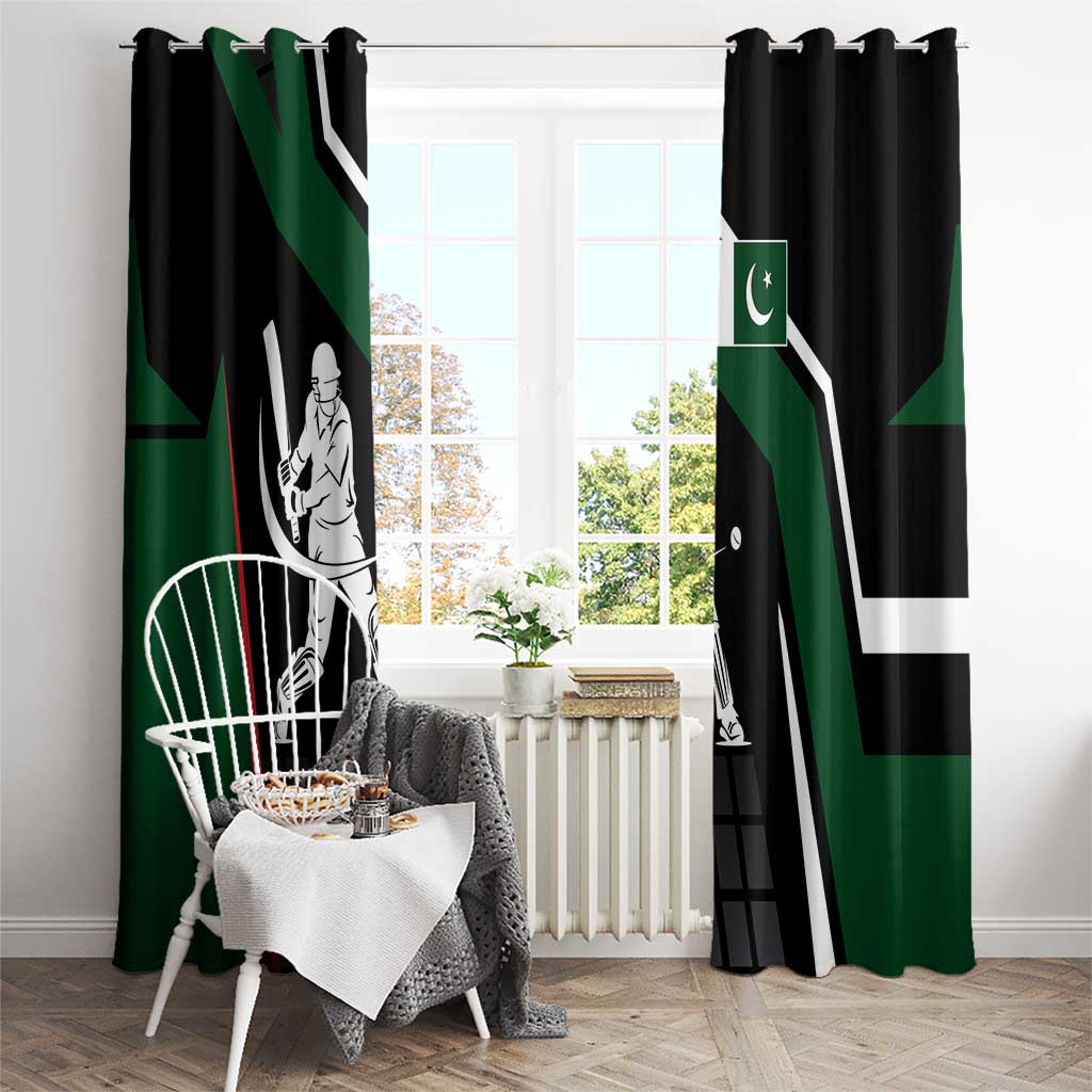 Pakistan Cricket Window Curtain Sporty Style with Flag Colors & Player Illustration