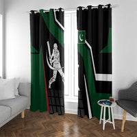 Pakistan Cricket Window Curtain Sporty Style with Flag Colors & Player Illustration
