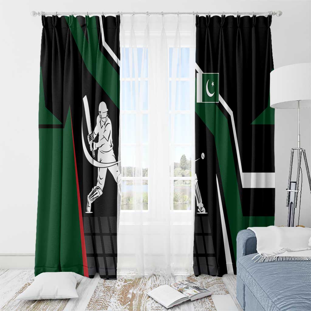 Pakistan Cricket Window Curtain Sporty Style with Flag Colors & Player Illustration
