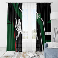 Pakistan Cricket Window Curtain Sporty Style with Flag Colors & Player Illustration