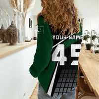 Pakistan Cricket Women Casual Shirt Sporty Style with Flag Colors & Player Illustration