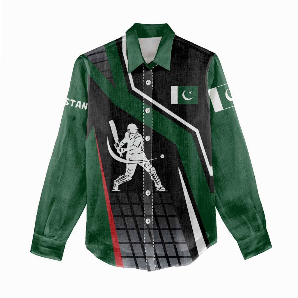 Pakistan Cricket Women Casual Shirt Sporty Style with Flag Colors & Player Illustration