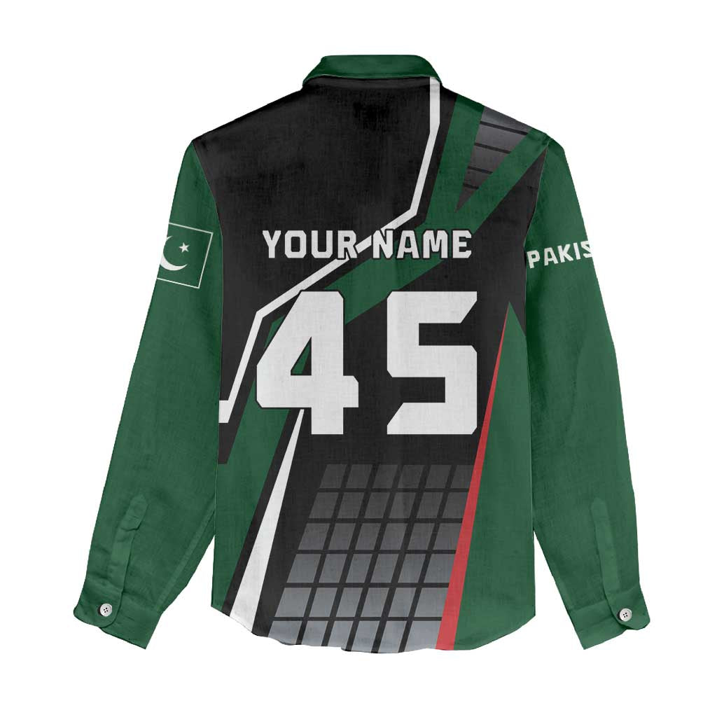 Pakistan Cricket Women Casual Shirt Sporty Style with Flag Colors & Player Illustration