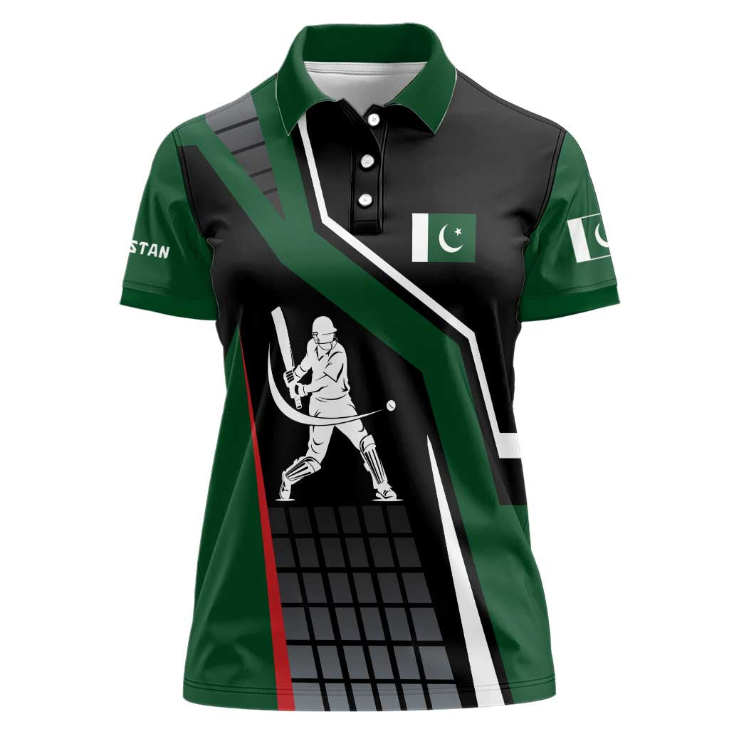 Pakistan Cricket Women Polo Shirt Sporty Style with Flag Colors & Player Illustration