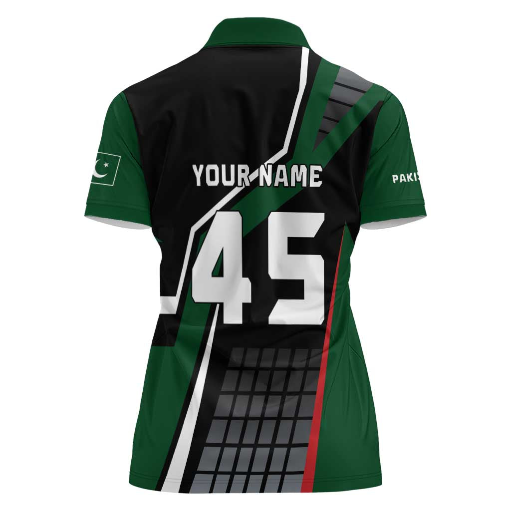 Pakistan Cricket Women Polo Shirt Sporty Style with Flag Colors & Player Illustration