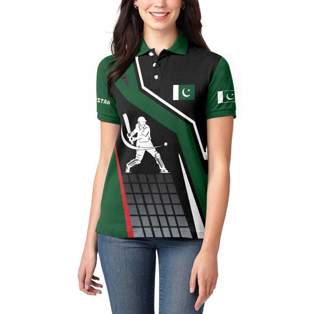 Pakistan Cricket Women Polo Shirt Sporty Style with Flag Colors & Player Illustration