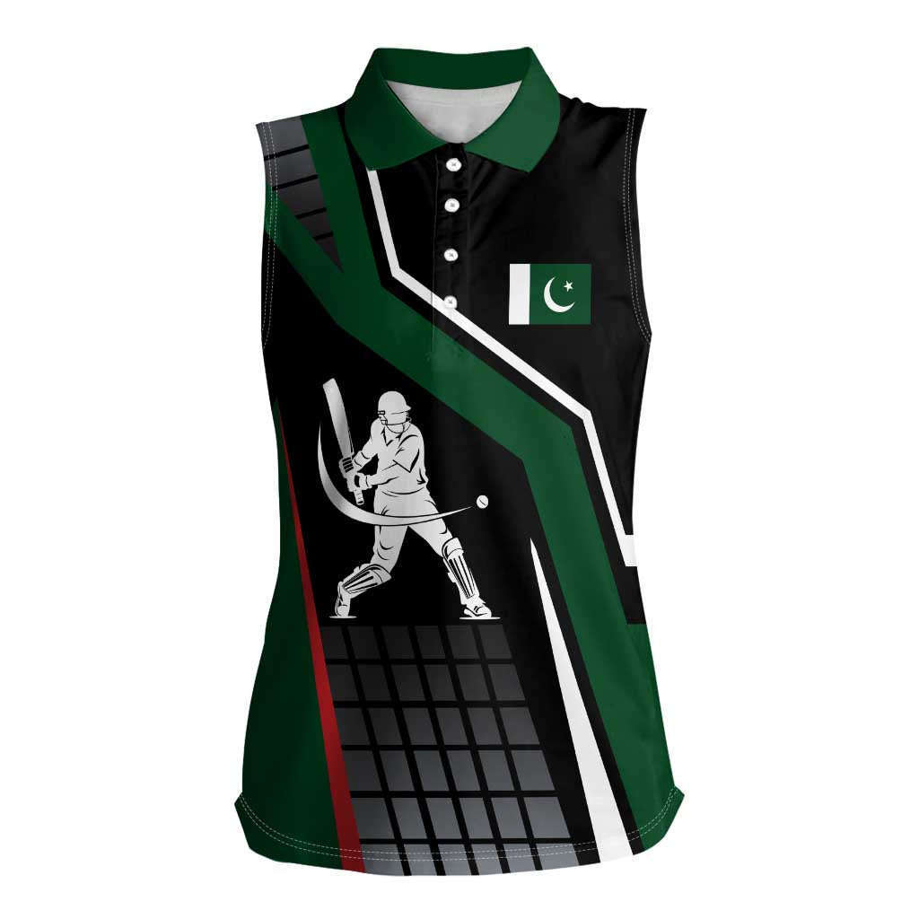 Pakistan Cricket Women Sleeveless Polo Shirt Sporty Style with Flag Colors & Player Illustration