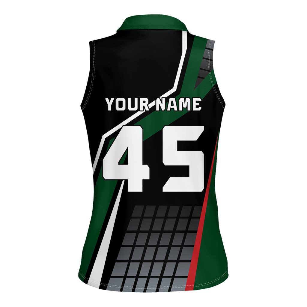 Pakistan Cricket Women Sleeveless Polo Shirt Sporty Style with Flag Colors & Player Illustration