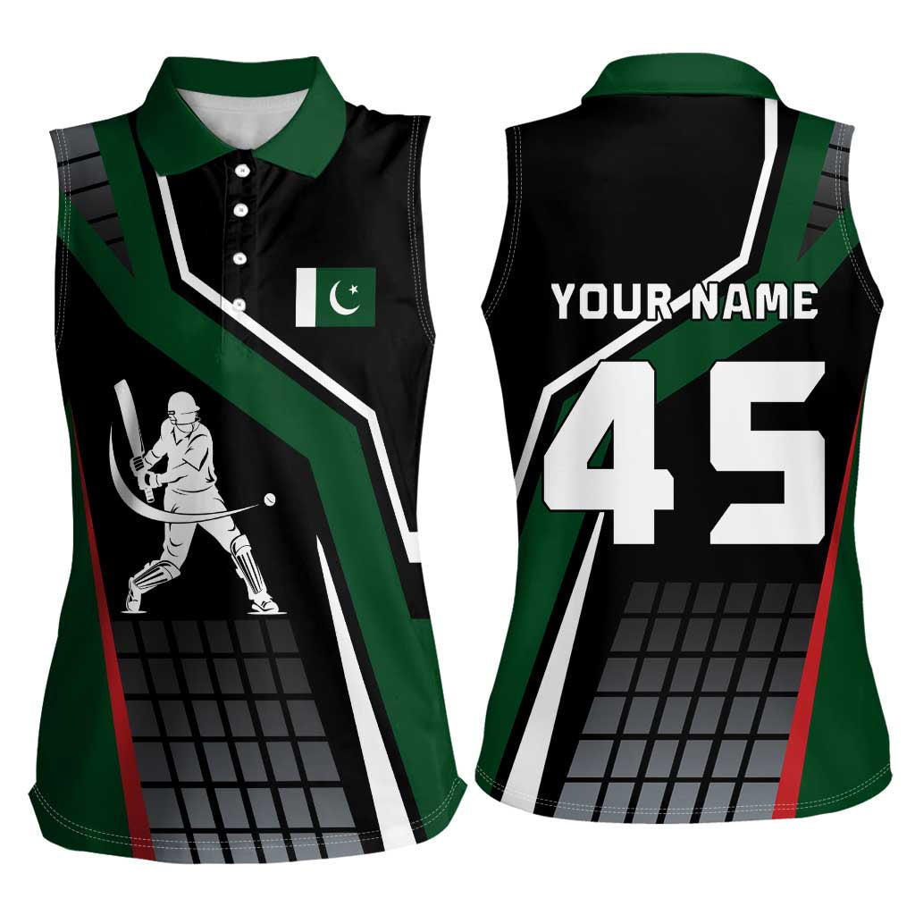Pakistan Cricket Women Sleeveless Polo Shirt Sporty Style with Flag Colors & Player Illustration