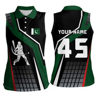 Pakistan Cricket Women Sleeveless Polo Shirt Sporty Style with Flag Colors & Player Illustration