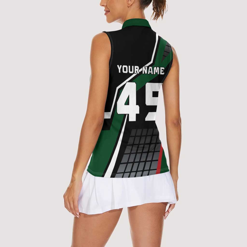 Pakistan Cricket Women Sleeveless Polo Shirt Sporty Style with Flag Colors & Player Illustration