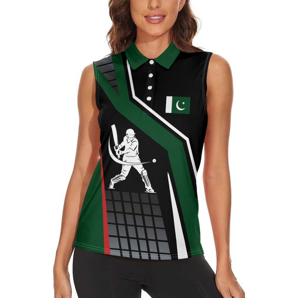 Pakistan Cricket Women Sleeveless Polo Shirt Sporty Style with Flag Colors & Player Illustration