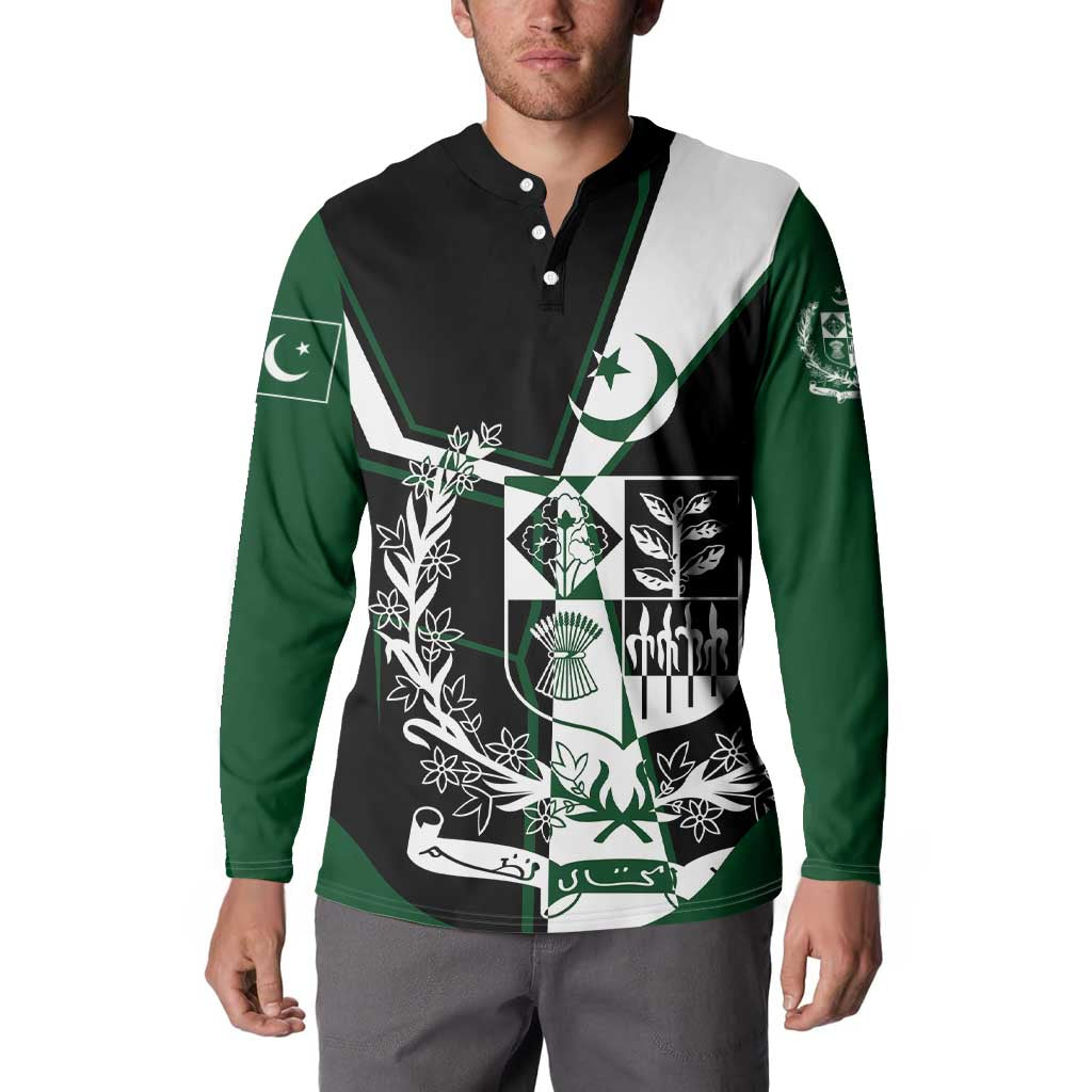 Pakistan Emblem Button Sweatshirt Eagle-Shaped Design with National Symbol