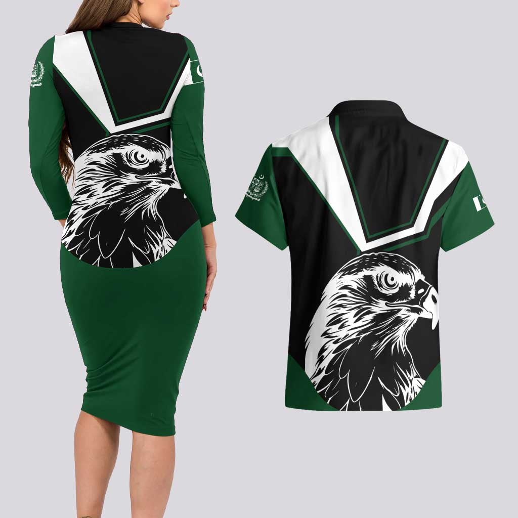 Pakistan Emblem Couples Matching Long Sleeve Bodycon Dress and Hawaiian Shirt Eagle-Shaped Design with National Symbol