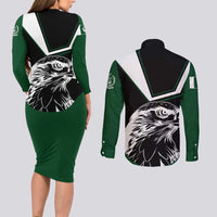 Pakistan Emblem Couples Matching Long Sleeve Bodycon Dress and Long Sleeve Button Shirt Eagle-Shaped Design with National Symbol