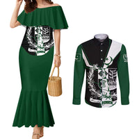 Pakistan Emblem Couples Matching Mermaid Dress and Long Sleeve Button Shirt Eagle-Shaped Design with National Symbol