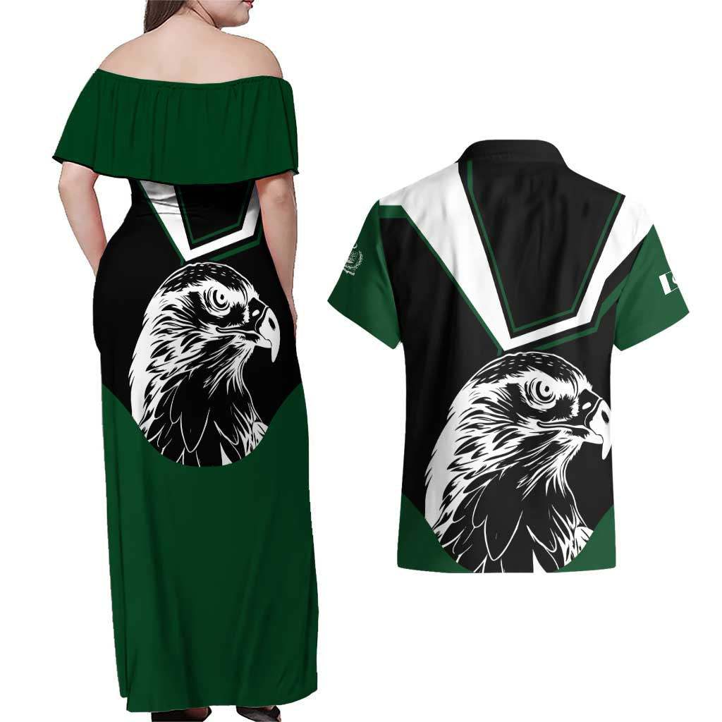 Pakistan Emblem Couples Matching Off Shoulder Maxi Dress and Hawaiian Shirt Eagle-Shaped Design with National Symbol