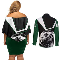 Pakistan Emblem Couples Matching Off Shoulder Short Dress and Long Sleeve Button Shirt Eagle-Shaped Design with National Symbol