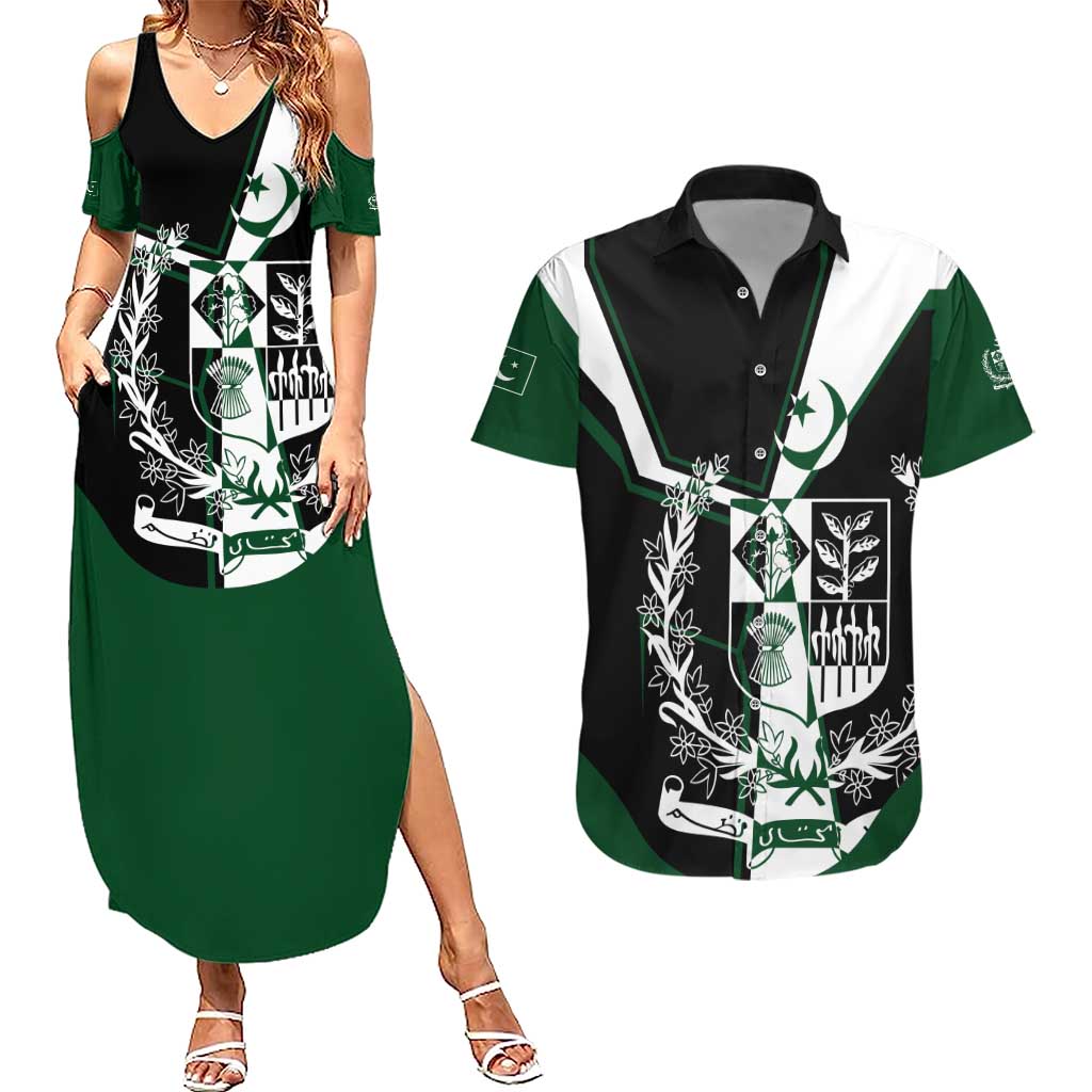 Pakistan Emblem Couples Matching Summer Maxi Dress and Hawaiian Shirt Eagle-Shaped Design with National Symbol