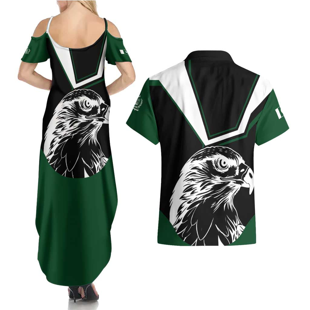 Pakistan Emblem Couples Matching Summer Maxi Dress and Hawaiian Shirt Eagle-Shaped Design with National Symbol