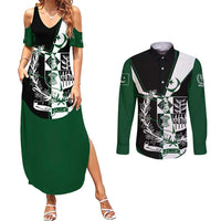 Pakistan Emblem Couples Matching Summer Maxi Dress and Long Sleeve Button Shirt Eagle-Shaped Design with National Symbol
