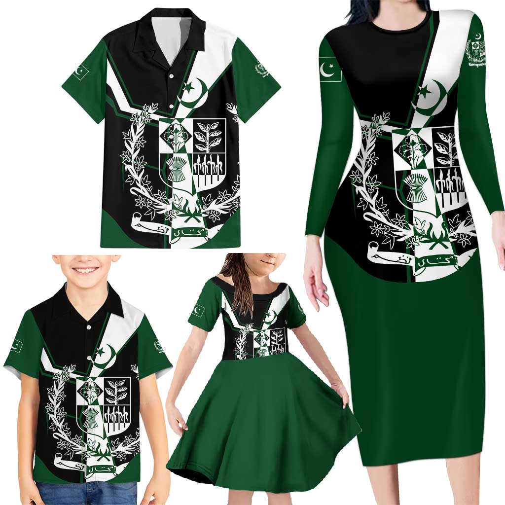 Pakistan Emblem Family Matching Long Sleeve Bodycon Dress and Hawaiian Shirt Eagle-Shaped Design with National Symbol