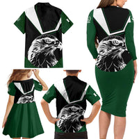 Pakistan Emblem Family Matching Long Sleeve Bodycon Dress and Hawaiian Shirt Eagle-Shaped Design with National Symbol