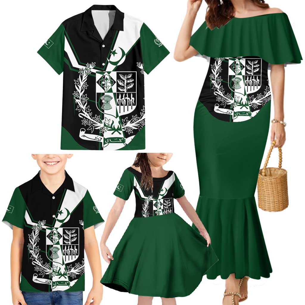Pakistan Emblem Family Matching Mermaid Dress and Hawaiian Shirt Eagle-Shaped Design with National Symbol
