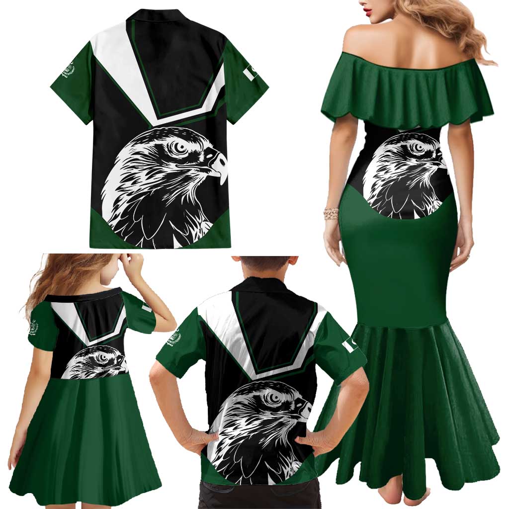 Pakistan Emblem Family Matching Mermaid Dress and Hawaiian Shirt Eagle-Shaped Design with National Symbol