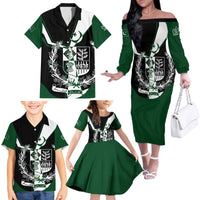 Pakistan Emblem Family Matching Off The Shoulder Long Sleeve Dress and Hawaiian Shirt Eagle-Shaped Design with National Symbol