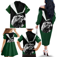Pakistan Emblem Family Matching Off The Shoulder Long Sleeve Dress and Hawaiian Shirt Eagle-Shaped Design with National Symbol