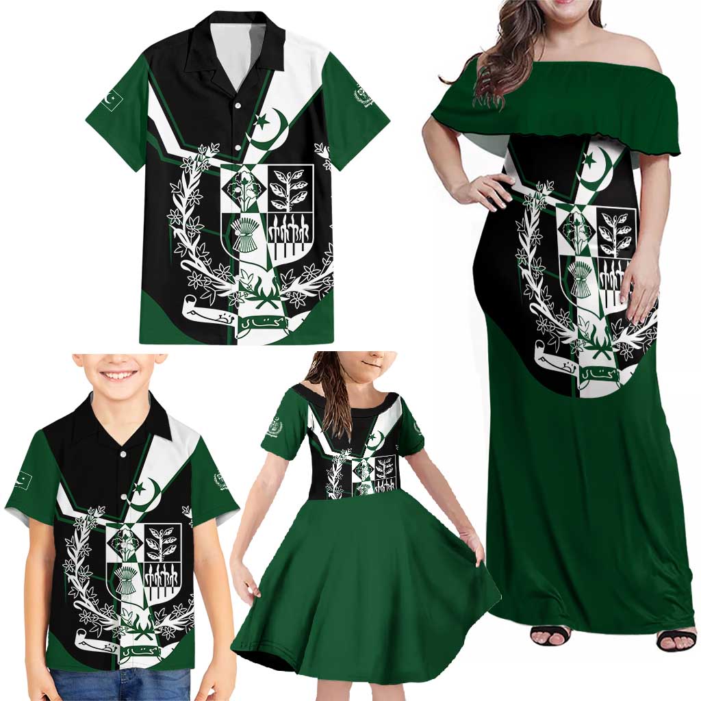 Pakistan Emblem Family Matching Off Shoulder Maxi Dress and Hawaiian Shirt Eagle-Shaped Design with National Symbol