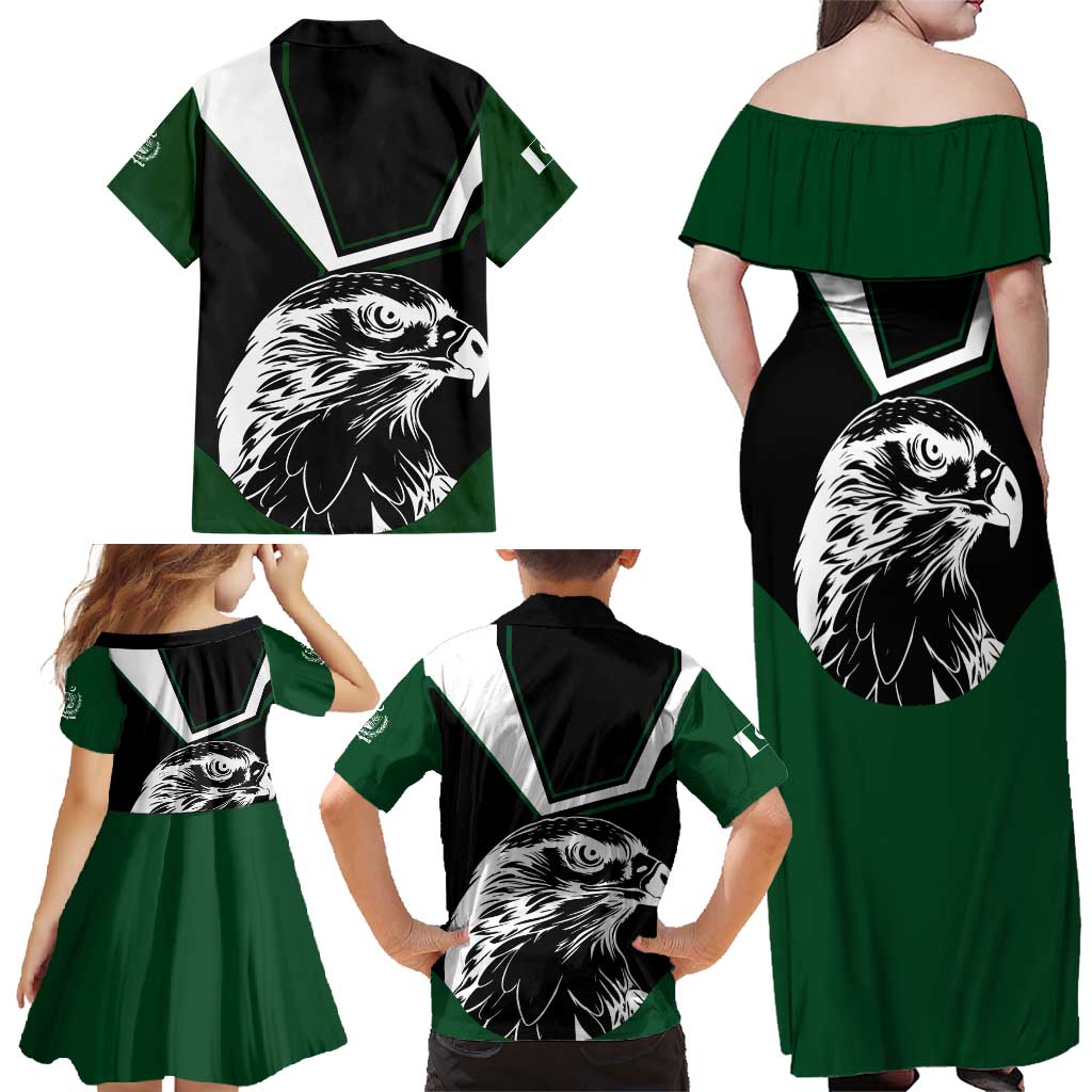 Pakistan Emblem Family Matching Off Shoulder Maxi Dress and Hawaiian Shirt Eagle-Shaped Design with National Symbol