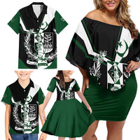 Pakistan Emblem Family Matching Off Shoulder Short Dress and Hawaiian Shirt Eagle-Shaped Design with National Symbol