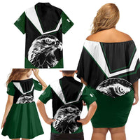 Pakistan Emblem Family Matching Off Shoulder Short Dress and Hawaiian Shirt Eagle-Shaped Design with National Symbol