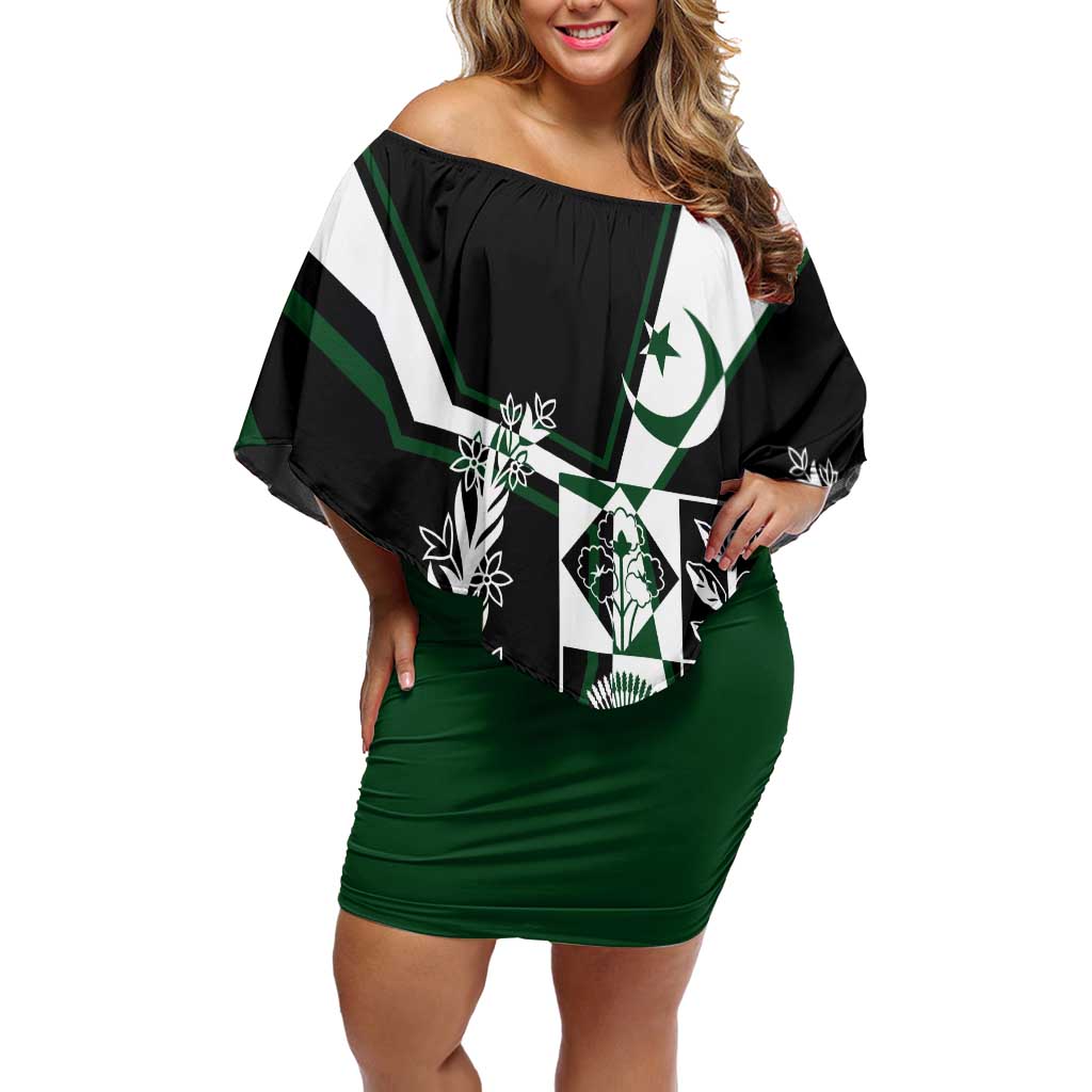 Pakistan Emblem Family Matching Off Shoulder Short Dress and Hawaiian Shirt Eagle-Shaped Design with National Symbol