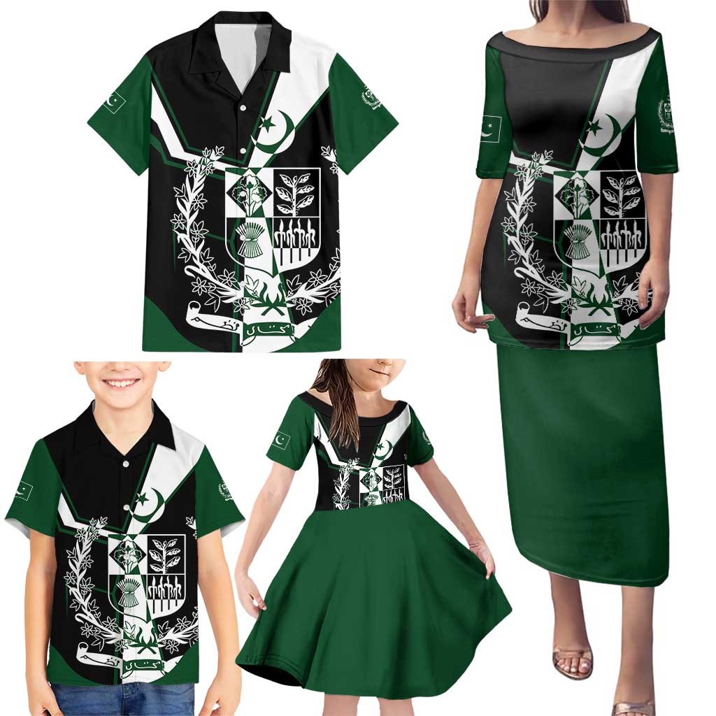 Pakistan Emblem Family Matching Puletasi and Hawaiian Shirt Eagle-Shaped Design with National Symbol