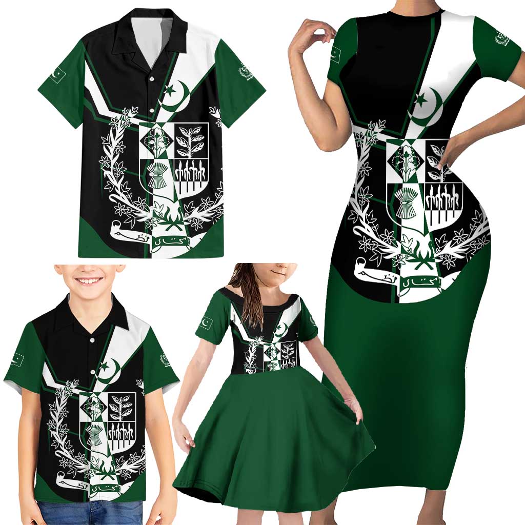Pakistan Emblem Family Matching Short Sleeve Bodycon Dress and Hawaiian Shirt Eagle-Shaped Design with National Symbol