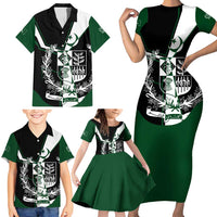 Pakistan Emblem Family Matching Short Sleeve Bodycon Dress and Hawaiian Shirt Eagle-Shaped Design with National Symbol