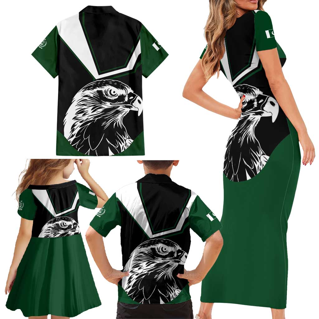Pakistan Emblem Family Matching Short Sleeve Bodycon Dress and Hawaiian Shirt Eagle-Shaped Design with National Symbol