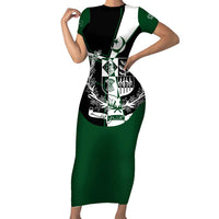 Pakistan Emblem Family Matching Short Sleeve Bodycon Dress and Hawaiian Shirt Eagle-Shaped Design with National Symbol