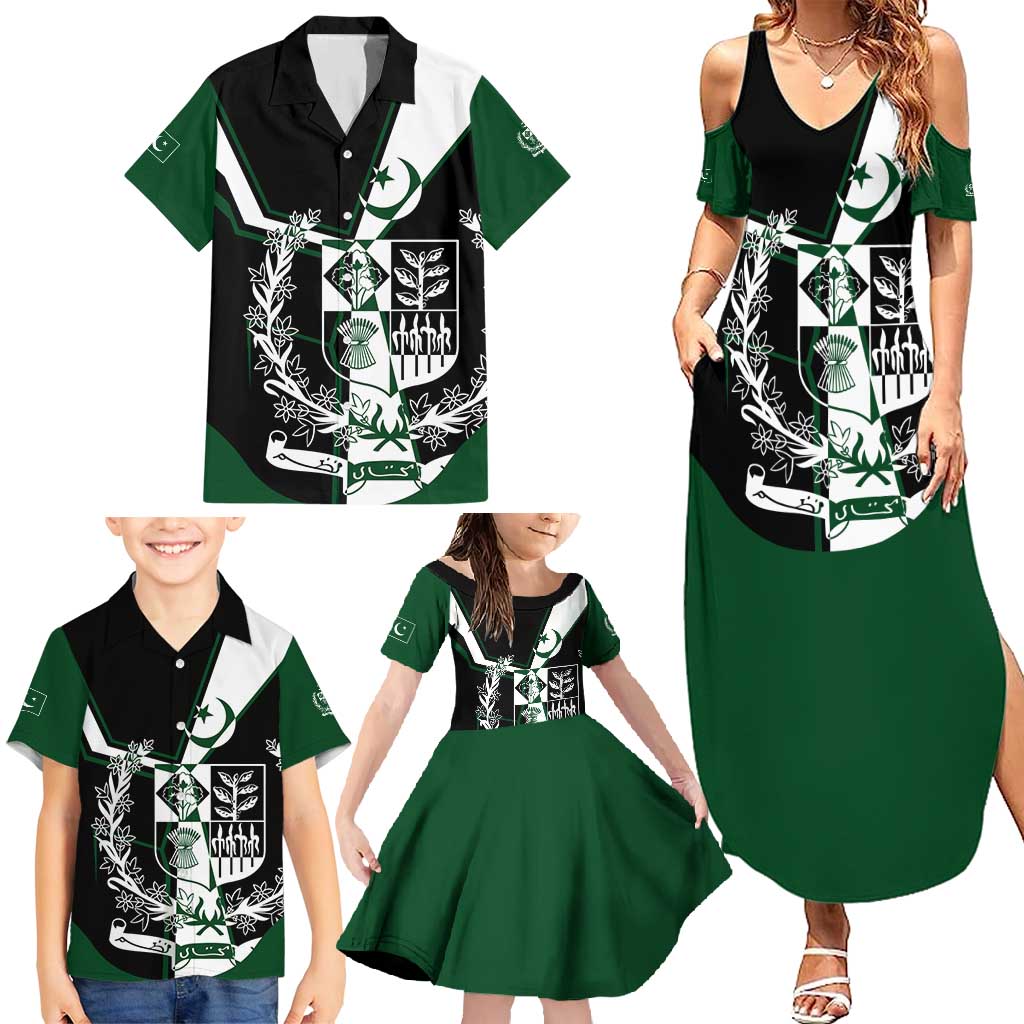 Pakistan Emblem Family Matching Summer Maxi Dress and Hawaiian Shirt Eagle-Shaped Design with National Symbol