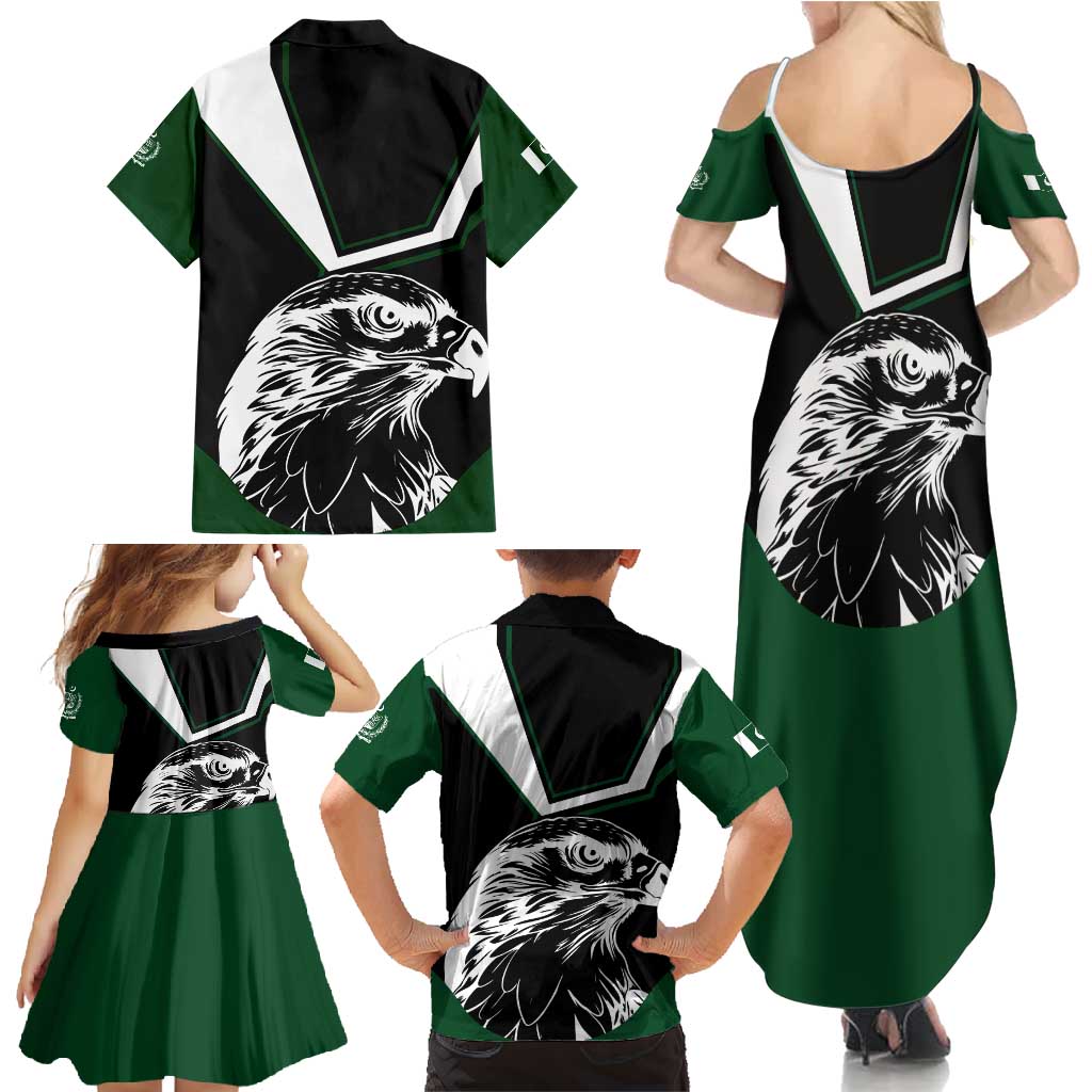 Pakistan Emblem Family Matching Summer Maxi Dress and Hawaiian Shirt Eagle-Shaped Design with National Symbol